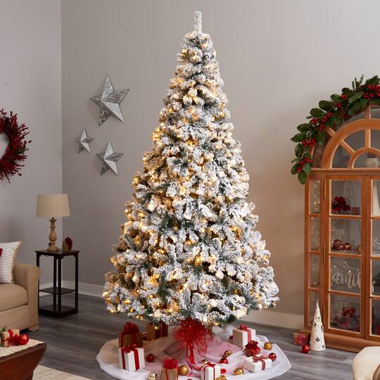 9ft. Pre-Lit Flocked West Virginia Fir Artificial Christmas Tree, Clear LED Lights
